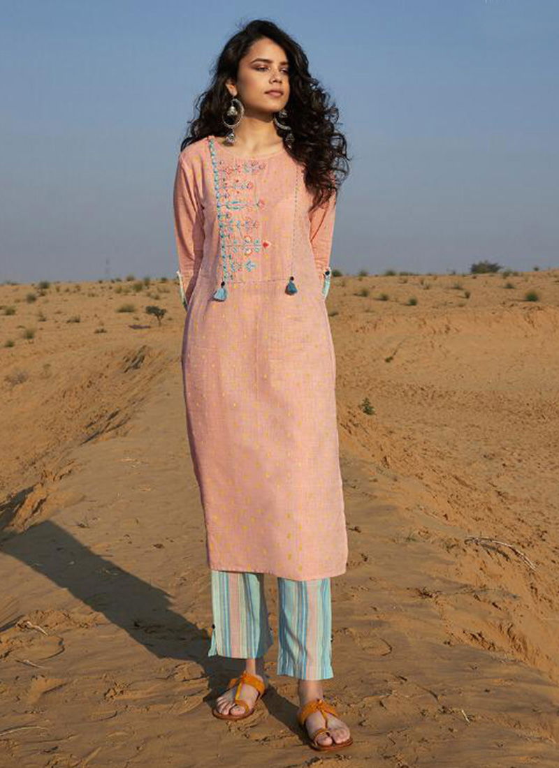 Desrat Pure Handloom Viscose Cotton Designer Embroidery Work And Cotton Palazzo Kurti Collection
